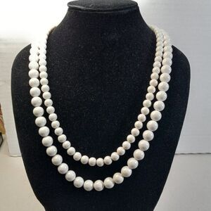 Vintage Double Strand White Beaded Necklace